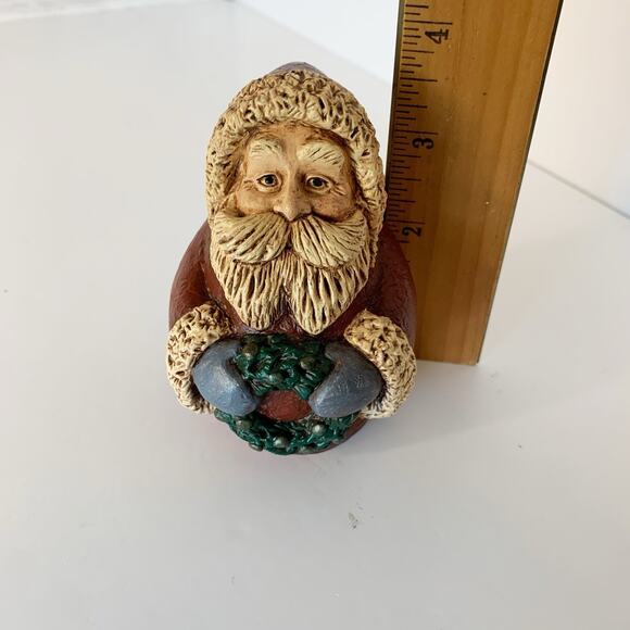Vintage Folk Art Santa Figurine Hand Painted RESIN Roly Poly AJ '92 Signed - Picture 6 of 6